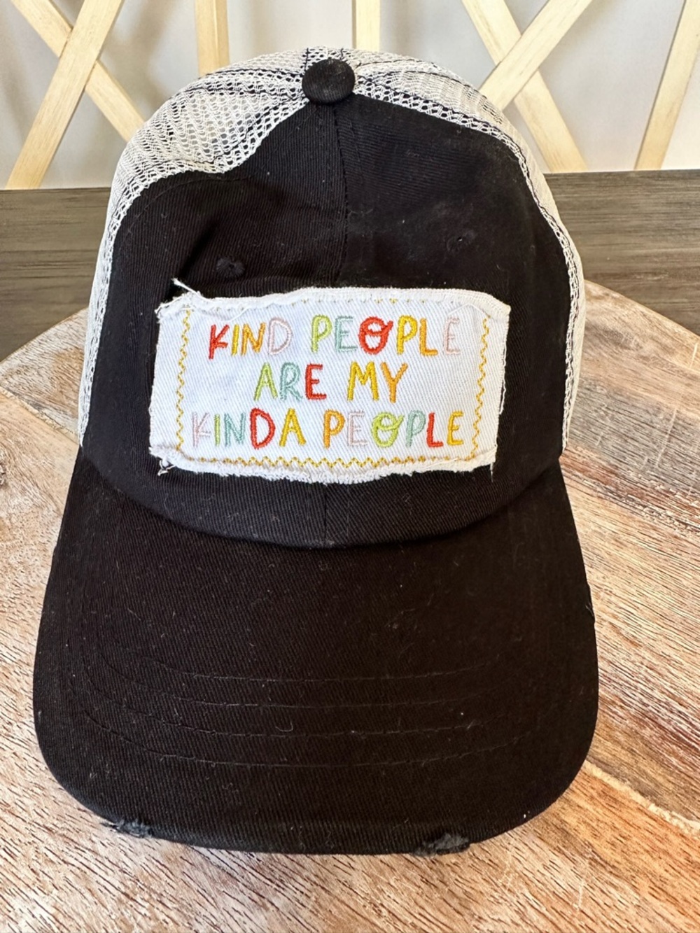Black Trucker Hat with 'Kind People Are My Kinda People' Patch